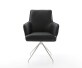Chaise-pivotante Heira-Flex avec accoudoirs cuir de vache noir pied croisé conique acier inoxydable brossé pivotement sur 180° ressorts ensachés 1